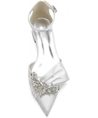 Women's Pointed Bride Shoes Flat Closed Toe Rhinestone Flat Heel Wedding Shoes Satin Party Shoes Ivory 38 $30.36 Flats