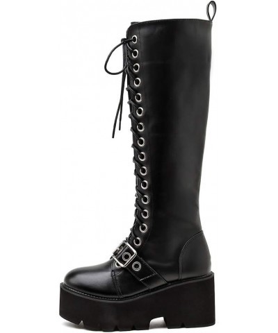 Women's Knee High Goth Platform Buckle Boots Chunky High Heel Lace Up Punk Combat Boots with Chain Black Buckle Style 1 $42.3...