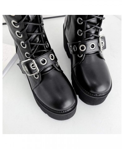 Women's Knee High Goth Platform Buckle Boots Chunky High Heel Lace Up Punk Combat Boots with Chain Black Buckle Style 1 $42.3...