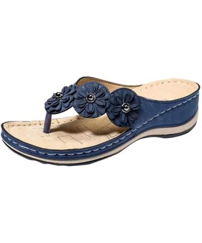 Women Sandals Summer Open Toe Ring Sandals Casual Wedge Flip Flops Platform Shoes Fashion Wedges Sandals 38 Blue $38.58 Sandals