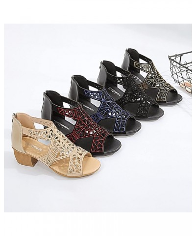 Summer New Large Roman Medium Heel Rhinestone Fish Mouth Back Zipper Sandals Transparent Sandals for Women 8.5 Black $15.18 S...