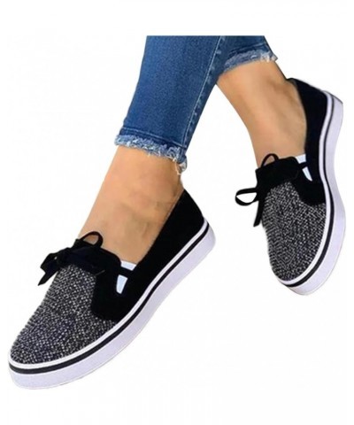 Large Size Shoes Low Bow Women's Fashion Shoes Elastic Flat Canvas Casual Women's Women Shoes for Work Casual Heels Black $9....