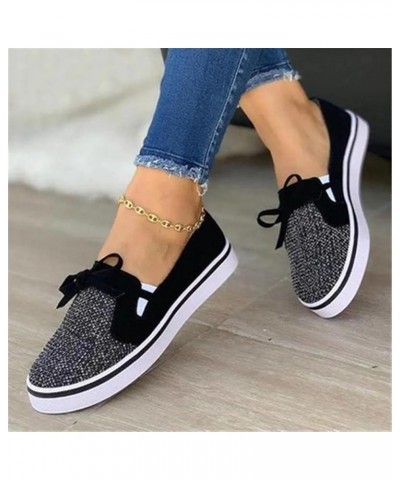 Large Size Shoes Low Bow Women's Fashion Shoes Elastic Flat Canvas Casual Women's Women Shoes for Work Casual Heels Black $9....