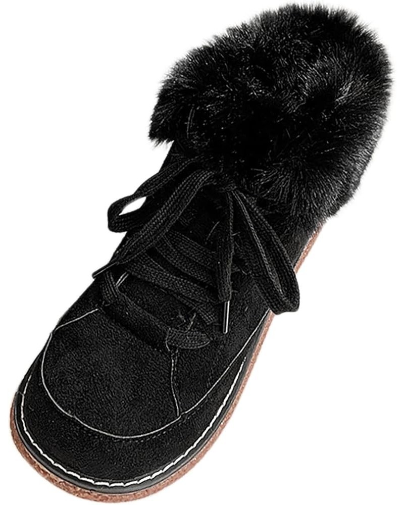 Women's Winter Velvet Thickened Warm Versatile Lace Up Non Slip Thick Soled Snow Boots Snow Boot for Women Knee Black $23.60 ...