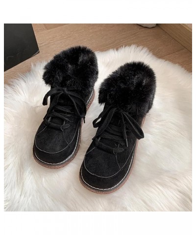 Women's Winter Velvet Thickened Warm Versatile Lace Up Non Slip Thick Soled Snow Boots Snow Boot for Women Knee Black $23.60 ...