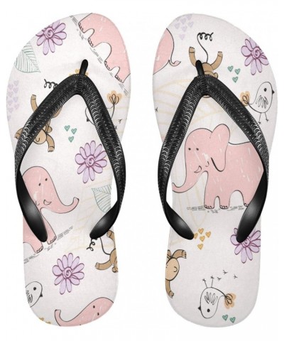 Elephant Monkey Floral Womens Flip Flops Animals Summer Beach Sandals Casual Thong Slippers Comfortable Shower Slippers Non S...