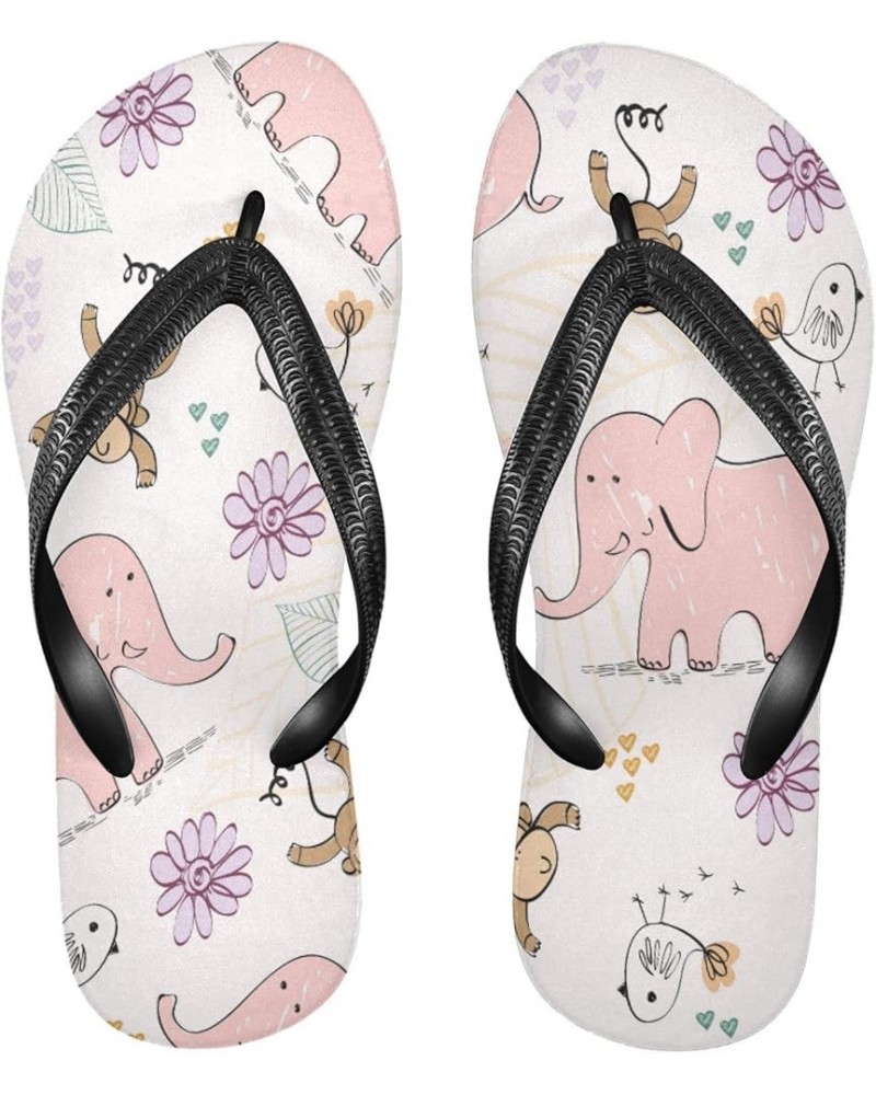 Elephant Monkey Floral Womens Flip Flops Animals Summer Beach Sandals Casual Thong Slippers Comfortable Shower Slippers Non S...