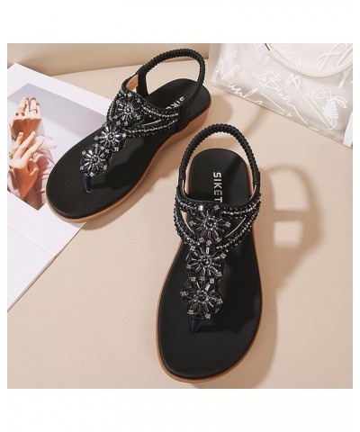 Women Flats Shoes Dressy Comfortable Flip Flops Women Little Socks For Flats Women sandals Women Comfortable Rhineston Black-...