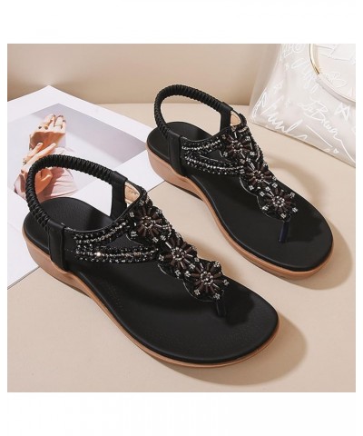 Women Flats Shoes Dressy Comfortable Flip Flops Women Little Socks For Flats Women sandals Women Comfortable Rhineston Black-...