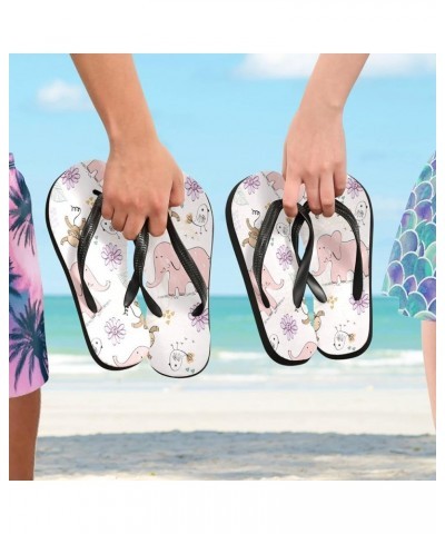 Elephant Monkey Floral Womens Flip Flops Animals Summer Beach Sandals Casual Thong Slippers Comfortable Shower Slippers Non S...