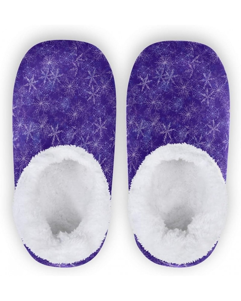 Winter House Slippers for Women/Men with Snowflake Dark Blue Background-2 Element Cozy Fleece Slippers Snowflake Dark Purple ...