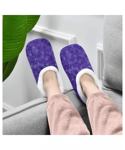 Winter House Slippers for Women/Men with Snowflake Dark Blue Background-2 Element Cozy Fleece Slippers Snowflake Dark Purple ...