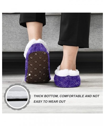 Winter House Slippers for Women/Men with Snowflake Dark Blue Background-2 Element Cozy Fleece Slippers Snowflake Dark Purple ...