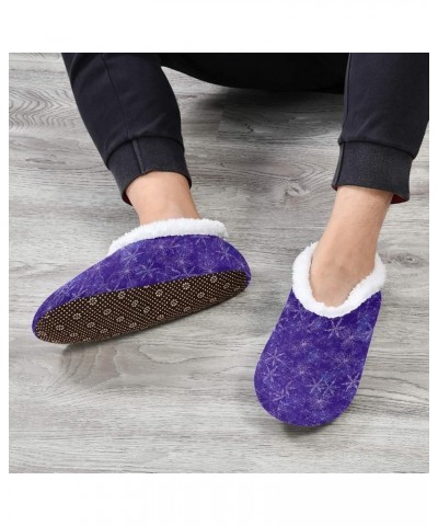 Winter House Slippers for Women/Men with Snowflake Dark Blue Background-2 Element Cozy Fleece Slippers Snowflake Dark Purple ...