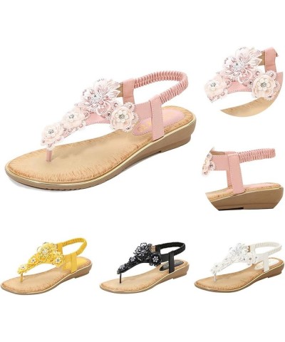 Thong Sandals for Women Beach,Bohemia Floral Flat Sandals T-Strap Summer Beach Glitter Beaded Elastic Flip-Flop Thong Shoes 7...