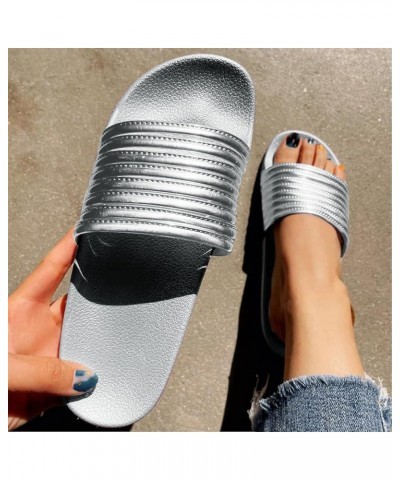 Women Shoes Flat Beach Slippers Shiny Flat Slippers Flash Diamond Sandals Silver ➤➤ 2024 Shoes for Women $12.41 Boots