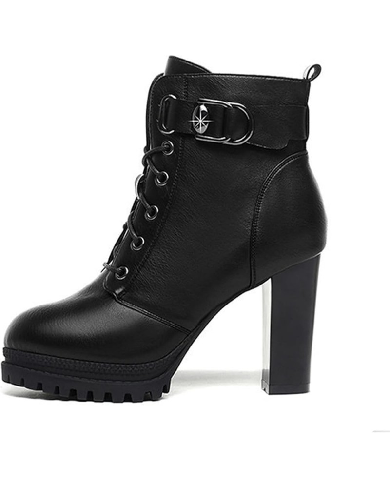 Women's High Heel Ankle Boots Side Zipper Buckle Motorcycle Boot Shoes Fashion Warm Round Toe Booties Black $22.94 Boots