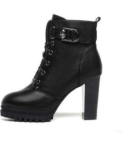 Women's High Heel Ankle Boots Side Zipper Buckle Motorcycle Boot Shoes Fashion Warm Round Toe Booties Black $22.94 Boots