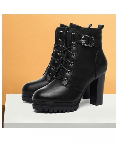 Women's High Heel Ankle Boots Side Zipper Buckle Motorcycle Boot Shoes Fashion Warm Round Toe Booties Black $22.94 Boots