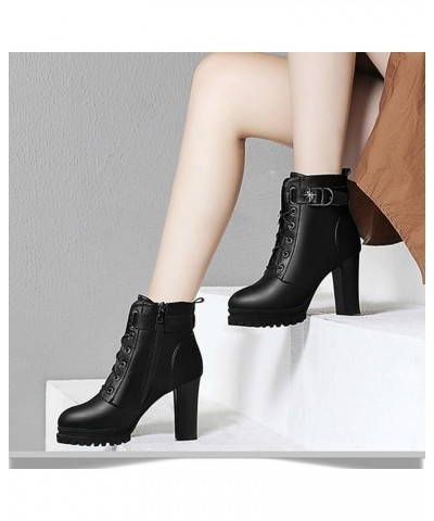 Women's High Heel Ankle Boots Side Zipper Buckle Motorcycle Boot Shoes Fashion Warm Round Toe Booties Black $22.94 Boots