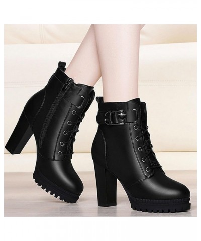 Women's High Heel Ankle Boots Side Zipper Buckle Motorcycle Boot Shoes Fashion Warm Round Toe Booties Black $22.94 Boots