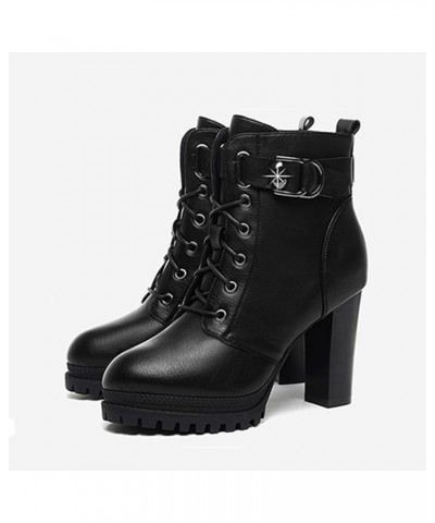 Women's High Heel Ankle Boots Side Zipper Buckle Motorcycle Boot Shoes Fashion Warm Round Toe Booties Black $22.94 Boots