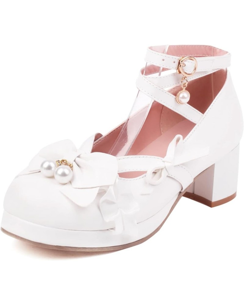 Platform Mary Jane Ankle Strap Womens Round Toe Shoes White 1 $24.19 Pumps