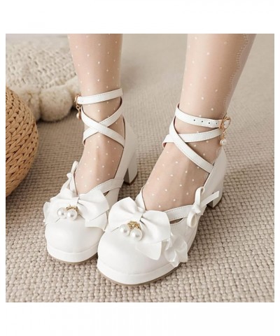 Platform Mary Jane Ankle Strap Womens Round Toe Shoes White 1 $24.19 Pumps