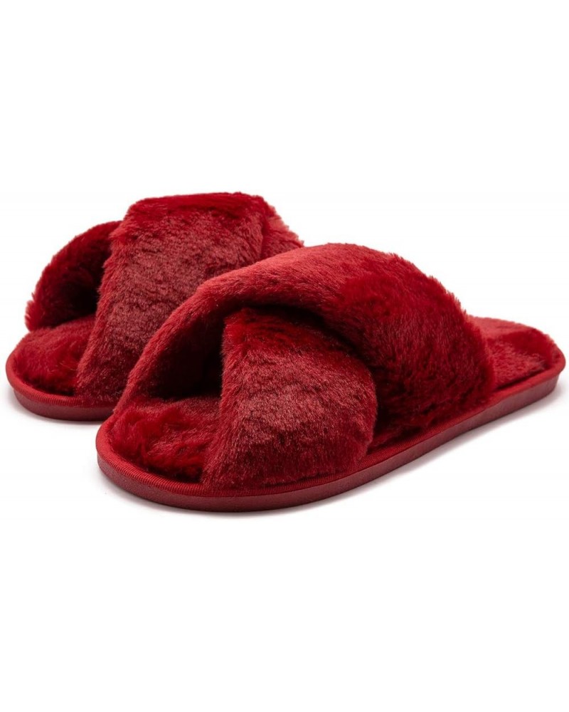 Women's Fluffy Furry Fuzzy Slippers Cross Band Soft Plush Flat Slide Memory Foam House Slippers Open Toe Comfy Spa Indoor Out...