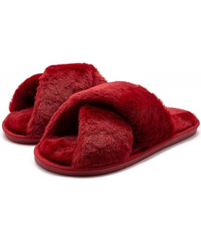 Women's Fluffy Furry Fuzzy Slippers Cross Band Soft Plush Flat Slide Memory Foam House Slippers Open Toe Comfy Spa Indoor Out...