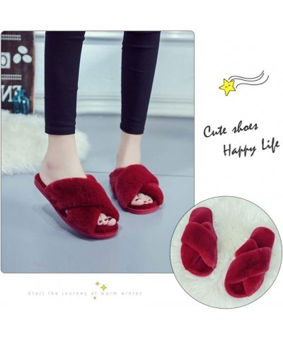 Women's Fluffy Furry Fuzzy Slippers Cross Band Soft Plush Flat Slide Memory Foam House Slippers Open Toe Comfy Spa Indoor Out...