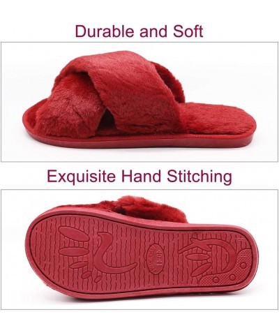 Women's Fluffy Furry Fuzzy Slippers Cross Band Soft Plush Flat Slide Memory Foam House Slippers Open Toe Comfy Spa Indoor Out...