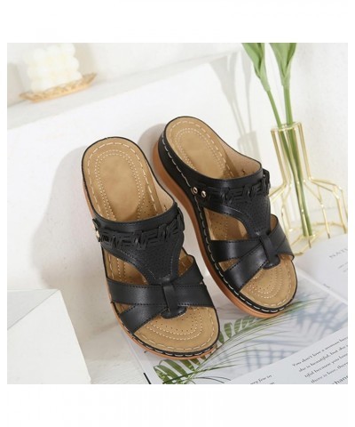 Orthopedic Sandals Women T Strap Walking Shoes for Women Womens Heeled Sandals Black Short Heels Plantar Fasciitis Sandals fo...