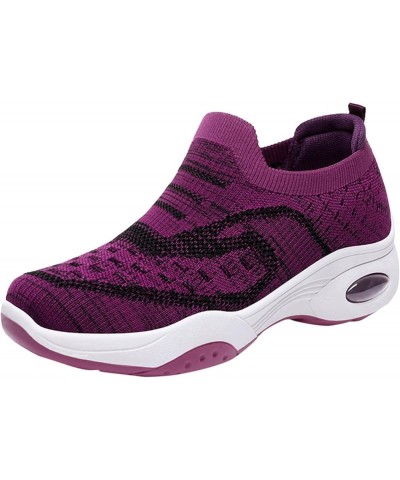 Fashion Autumn Women Sports Flat Bottom Non Slip Lightweight Fly Woven Mesh Breathable Solid Color Adult Beach Shoes Purple $...