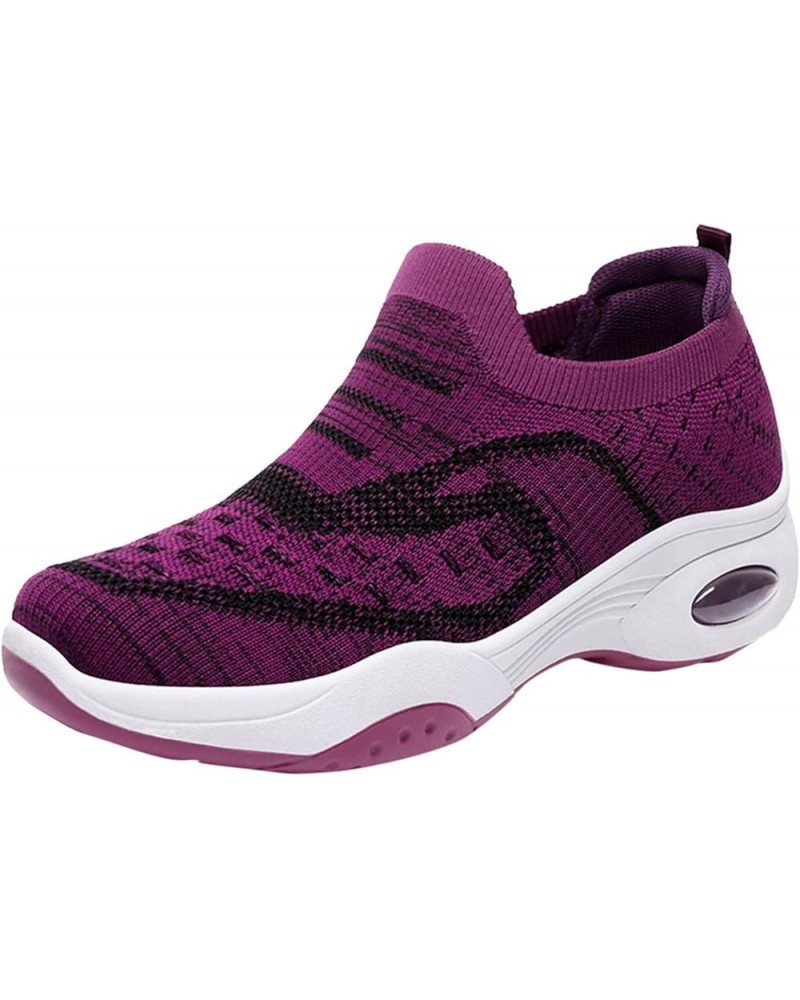 Fashion Autumn Women Sports Flat Bottom Non Slip Lightweight Fly Woven Mesh Breathable Solid Color Adult Beach Shoes Purple $...