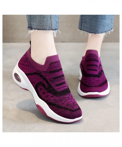 Fashion Autumn Women Sports Flat Bottom Non Slip Lightweight Fly Woven Mesh Breathable Solid Color Adult Beach Shoes Purple $...