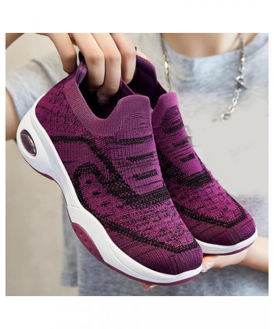 Fashion Autumn Women Sports Flat Bottom Non Slip Lightweight Fly Woven Mesh Breathable Solid Color Adult Beach Shoes Purple $...