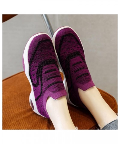 Fashion Autumn Women Sports Flat Bottom Non Slip Lightweight Fly Woven Mesh Breathable Solid Color Adult Beach Shoes Purple $...