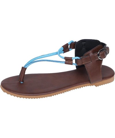 Women's Vintage Roman Style Leather Flat Sandals Ladies Fashion Buckle Strap Flat Sandals Breathable Clip Toe Blue 8 $15.40 S...