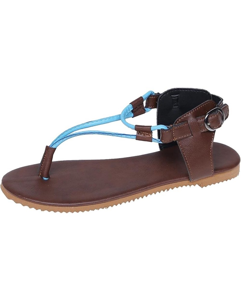 Women's Vintage Roman Style Leather Flat Sandals Ladies Fashion Buckle Strap Flat Sandals Breathable Clip Toe Blue 8 $15.40 S...