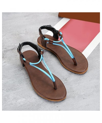 Women's Vintage Roman Style Leather Flat Sandals Ladies Fashion Buckle Strap Flat Sandals Breathable Clip Toe Blue 8 $15.40 S...