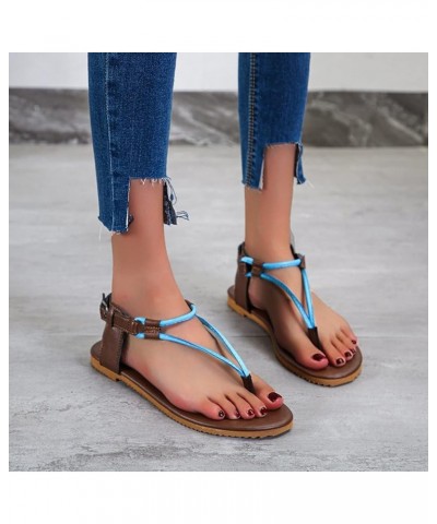 Women's Vintage Roman Style Leather Flat Sandals Ladies Fashion Buckle Strap Flat Sandals Breathable Clip Toe Blue 8 $15.40 S...