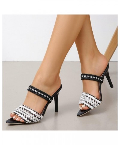 Ladies Fashion Summer Color Cloth Knit Rhinestone Decorative Pointed Thin High Heeled Sandals Size 13 Womens Sandals (White, ...