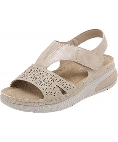 Womens Sandals Dressy Lightweight Sandals Sports Comfortable Thick Sole Large Summer Casual Sandals Beige $14.70 Sandals