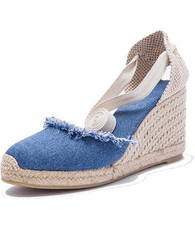 7CM Heel Platform Wedges Espadrilles 437 Dark-blue-7cm $25.29 Sandals