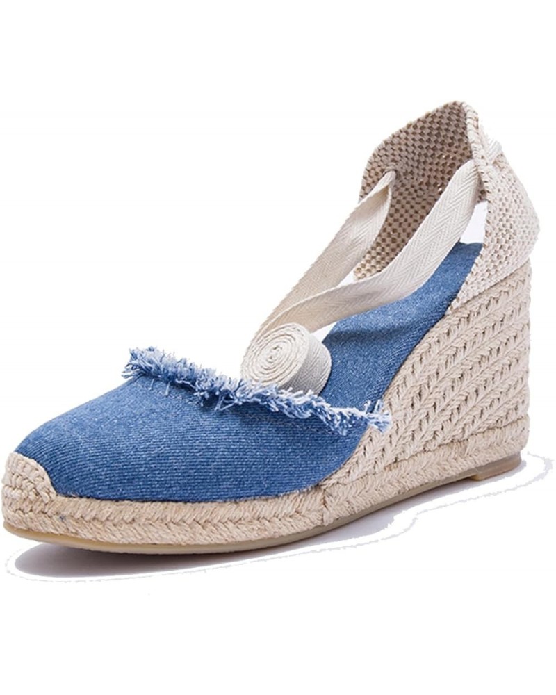 7CM Heel Platform Wedges Espadrilles 437 Dark-blue-7cm $25.29 Sandals