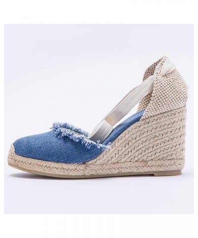 7CM Heel Platform Wedges Espadrilles 437 Dark-blue-7cm $25.29 Sandals