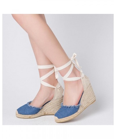 7CM Heel Platform Wedges Espadrilles 437 Dark-blue-7cm $25.29 Sandals