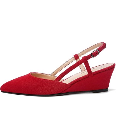 Womens Pointed Toe Party Sexy Slingback Wedding Buckle Suede Wedge Low Heel Pumps Dress Shoes 2 Inch Red $35.19 Pumps