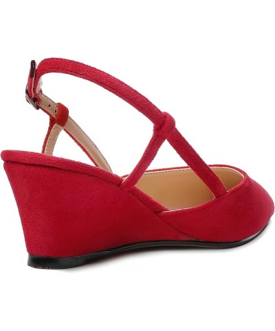 Womens Pointed Toe Party Sexy Slingback Wedding Buckle Suede Wedge Low Heel Pumps Dress Shoes 2 Inch Red $35.19 Pumps